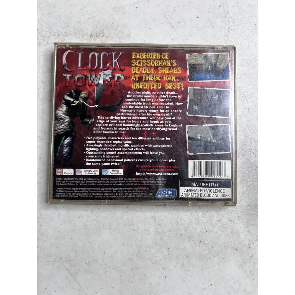 Clock Tower PlayStation PS1 Video Game Survival Horror ASCII